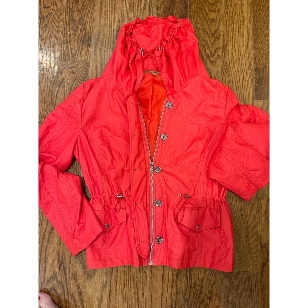Ellen Tracy Lightweight Hooded Cinch Waist Jacket Coral Medium